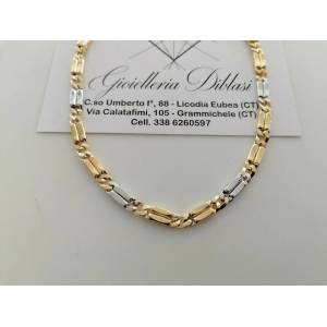 COLLANA ORO 18 KT 750% Bicolore GIALLO BIANCO Uomo Donna CATENA Bicolore Collier - 1
