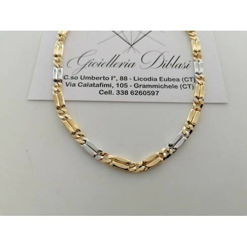 COLLANA ORO 18 KT 750% Bicolore GIALLO BIANCO Uomo Donna CATENA Bicolore Collier - 1