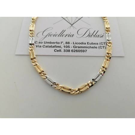 COLLANA ORO 18 KT 750% Bicolore GIALLO BIANCO Uomo Donna CATENA Bicolore Collier - 1