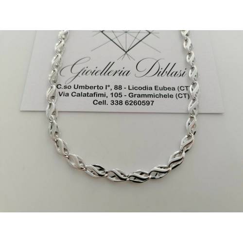 COLLANA Collier Girocollo ORO BIANCO 18 Kt 750% Maglia Modello CATENA Uomo Donna - 1