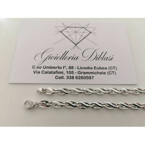 COLLANA Collier Girocollo ORO BIANCO 18 Kt 750% Maglia Modello CATENA Uomo Donna - 2