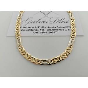 COLLANA Collier CATENA Girocollo ORO 18 KT 750% GIALLO BIANCO Maglia Uomo Donna - 1