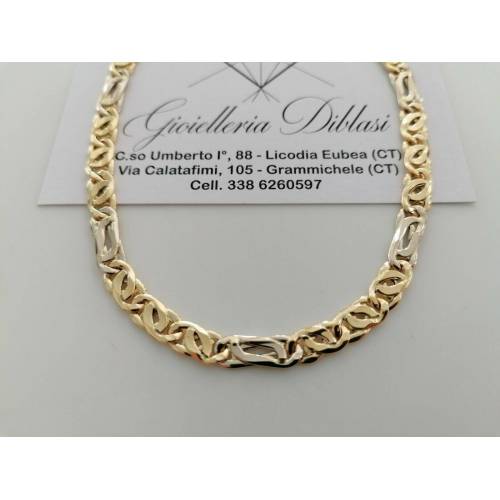 COLLANA Collier CATENA Girocollo ORO 18 KT 750% GIALLO BIANCO Maglia Uomo Donna - 1