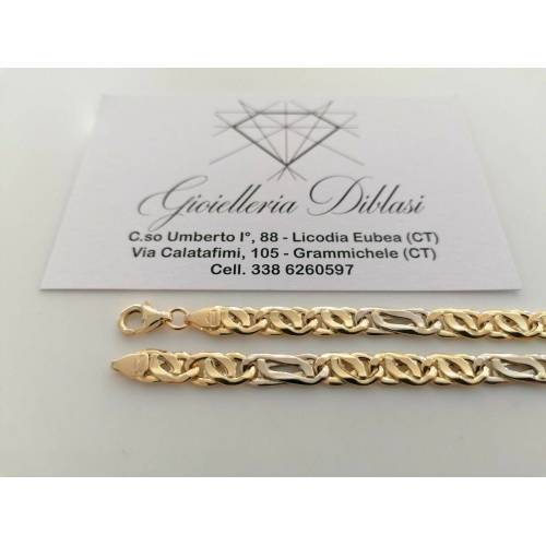 COLLANA Collier CATENA Girocollo ORO 18 KT 750% GIALLO BIANCO Maglia Uomo Donna - 2