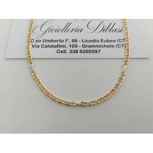 COLLANA In ORO Bicolore GIALLO BIANCO 18 KT 750% Unisex Collier Catena Girocollo - 1