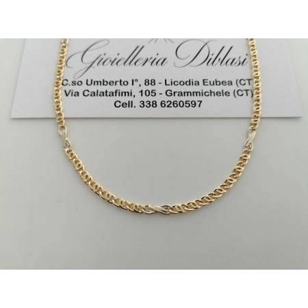 COLLANA In ORO Bicolore GIALLO BIANCO 18 KT 750% Unisex Collier Catena Girocollo - 1