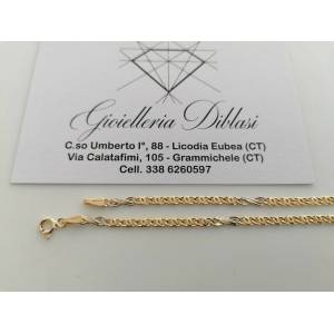 COLLANA In ORO Bicolore GIALLO BIANCO 18 KT 750% Unisex Collier Catena Girocollo - 1 2