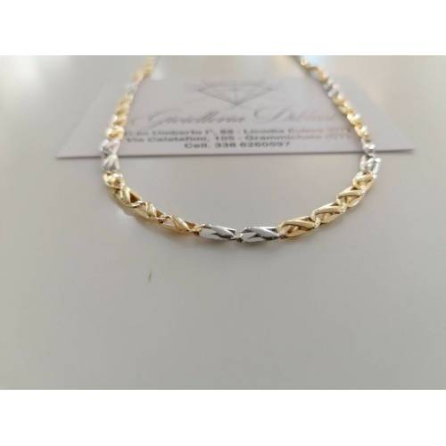 COLLANA In ORO Bicolore GIALLO BIANCO 18 KT 750% Unisex Collier Catena Girocollo - 1