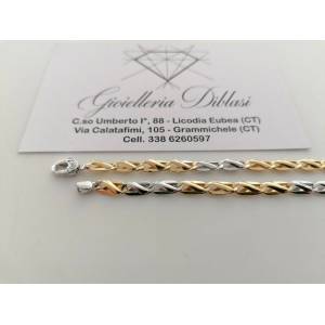 COLLANA In ORO Bicolore GIALLO BIANCO 18 KT 750% Unisex Collier Catena Girocollo - 1 2