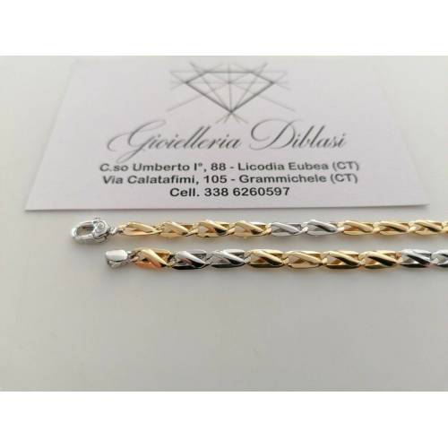 COLLANA In ORO Bicolore GIALLO BIANCO 18 KT 750% Unisex Collier Catena Girocollo - 2