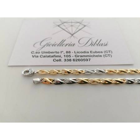 COLLANA In ORO Bicolore GIALLO BIANCO 18 KT 750% Unisex Collier Catena Girocollo - 2