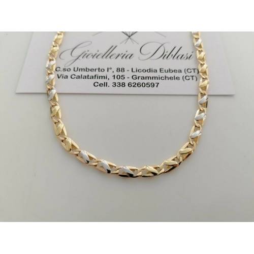 COLLANA In ORO Bicolore GIALLO BIANCO 18 KT 750% Unisex Collier Catena Girocollo - 1