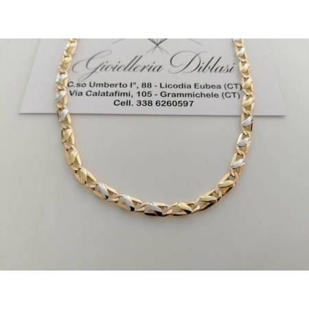 COLLANA In ORO Bicolore GIALLO BIANCO 18 KT 750% Unisex Collier Catena Girocollo - 1