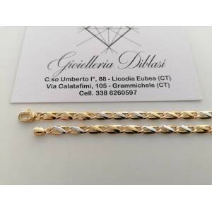 COLLANA In ORO Bicolore GIALLO BIANCO 18 KT 750% Unisex Collier Catena Girocollo - 1 2