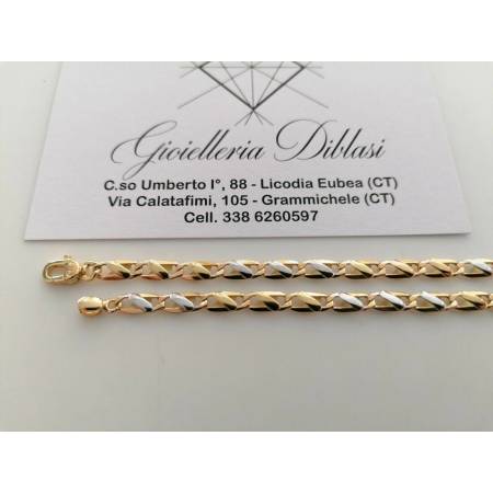 COLLANA In ORO Bicolore GIALLO BIANCO 18 KT 750% Unisex Collier Catena Girocollo - 2