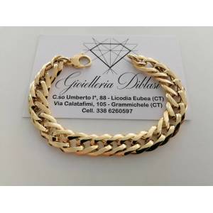 BRACCIALE Donna ORO GIALLO 18 Karati 750%/1000 Maglia CATENA Lucida Larga Aperta - 1