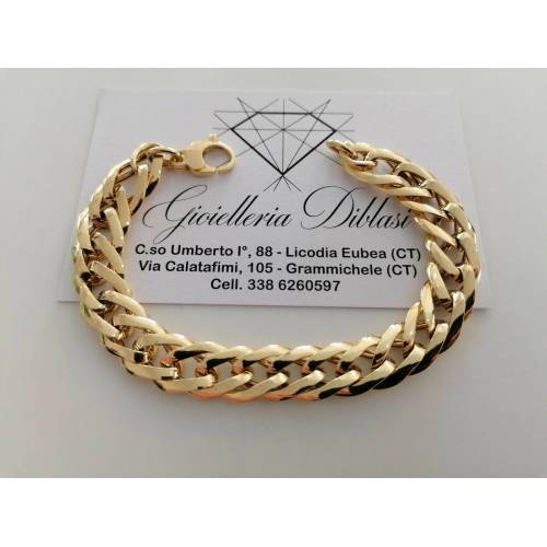 BRACCIALE Donna ORO GIALLO 18 Karati 750%/1000 Maglia CATENA Lucida Larga Aperta - 1