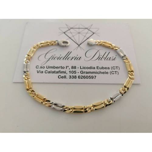 BRACCIALE In ORO 18 Karati 750% Uomo Donna Bicolore GIALLO BIANCO Maglia Catena - 1
