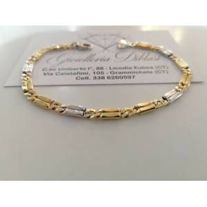 BRACCIALE In ORO 18 Karati 750% Uomo Donna Bicolore GIALLO BIANCO Maglia Catena - 1 2