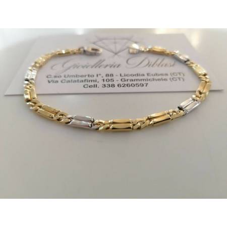 BRACCIALE In ORO 18 Karati 750% Uomo Donna Bicolore GIALLO BIANCO Maglia Catena - 2
