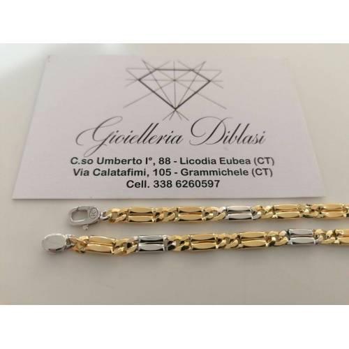 BRACCIALE In ORO 18 Karati 750% Uomo Donna Bicolore GIALLO BIANCO Maglia Catena - 3