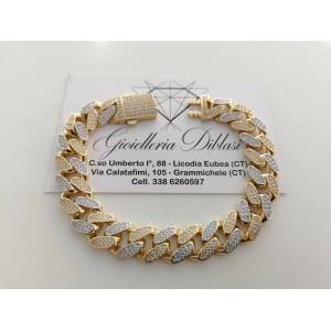 BRACCIALE ORO 18Kt 750% Uomo Donna GIALLO BIANCO Catena GRUMETTA Zaffiri Bianchi - 1