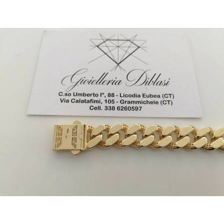 BRACCIALE ORO 18Kt 750% Uomo Donna GIALLO BIANCO Catena GRUMETTA Zaffiri Bianchi - 4