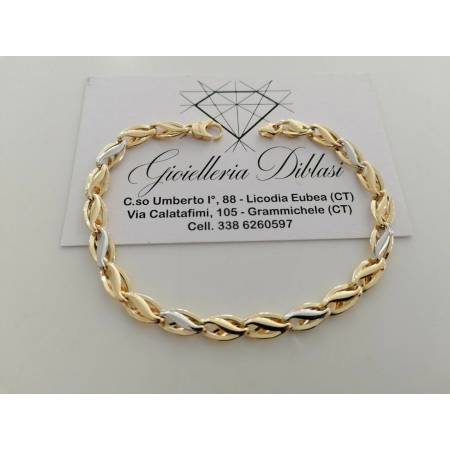 BRACCIALE Uomo Donna Unisex In Oro 18 Karati 750% GIALLO BIANCO Maglia Bicolore - 1
