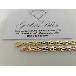 BRACCIALE Uomo Donna Unisex In Oro 18 Karati 750% GIALLO BIANCO Maglia Bicolore - 1 2