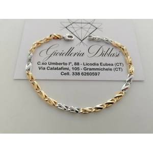 BRACCIALE In ORO 18 Karati 750% Uomo Donna Unisex Maglia Bicolore GIALLO BIANCO - 1