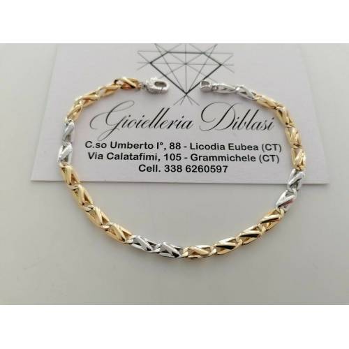 BRACCIALE In ORO 18 Karati 750% Uomo Donna Unisex Maglia Bicolore GIALLO BIANCO - 1