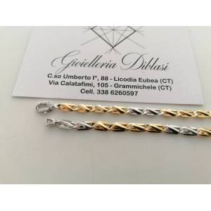 BRACCIALE In ORO 18 Karati 750% Uomo Donna Unisex Maglia Bicolore GIALLO BIANCO - 1 2