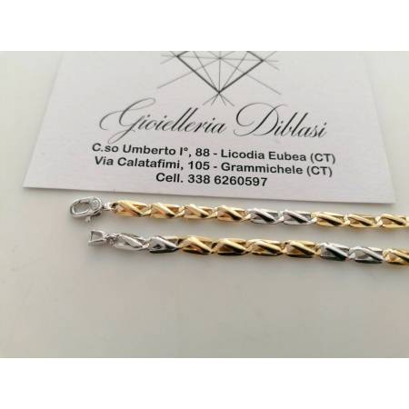 BRACCIALE In ORO 18 Karati 750% Uomo Donna Unisex Maglia Bicolore GIALLO BIANCO - 2