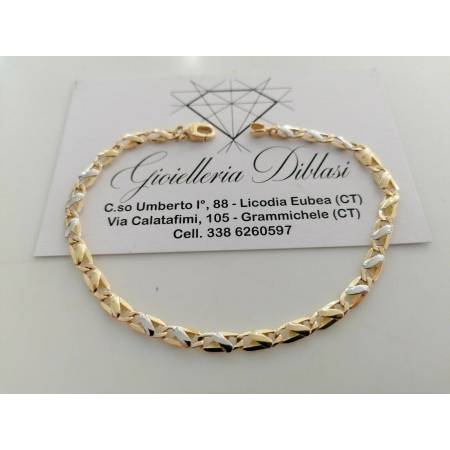 BRACCIALE ORO 18 Kt 750% Uomo Donna Unisex Bicolore GIALLO BIANCO Maglia Catena - 1