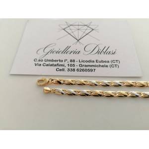 BRACCIALE ORO 18 Kt 750% Uomo Donna Unisex Bicolore GIALLO BIANCO Maglia Catena - 1 2