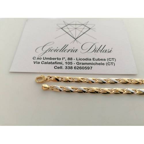 BRACCIALE ORO 18 Kt 750% Uomo Donna Unisex Bicolore GIALLO BIANCO Maglia Catena - 2