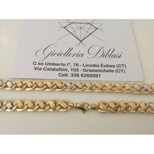 COLLANA Uomo ORO Bicolore GIALLO BIANCO 18 Karati 750% COLLIER Catena Girocollo - 3