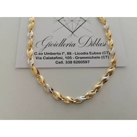 COLLANA Collier CATENA Girocollo ORO 18 KT 750% GIALLO BIANCO Bicolor Uomo Donna - 1
