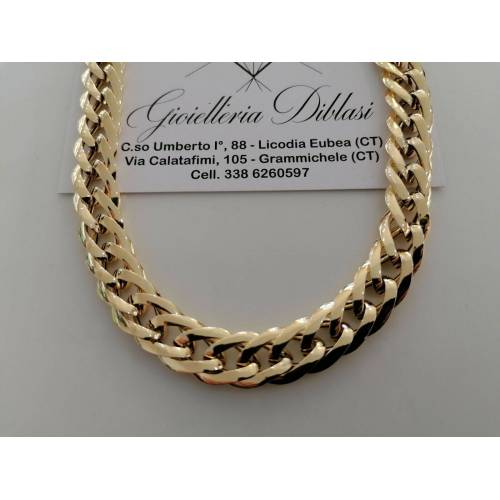 COLLANA ORO GIALLO 18 Kt 750% Donna COLLIER Maglia CATENA Larga Lucida Girocollo - 1