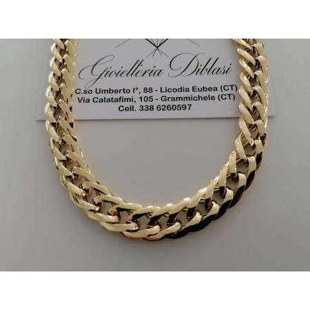 COLLANA ORO GIALLO 18 Kt 750% Donna COLLIER Maglia CATENA Larga Lucida Girocollo - 1