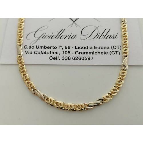 COLLANA COLLIER ORO 18 KT 750% Bicolor GIALLO BIANCO Uomo Donna CATENA Girocollo - 1
