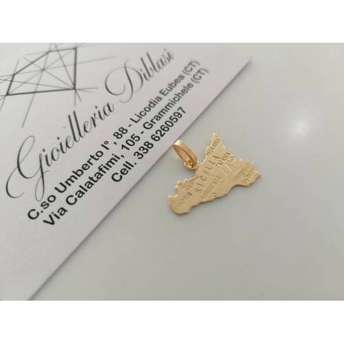 CIONDOLO Pendente SICILIA ORO GIALLO 18 Karati 750% Medaglia Piatta Con Province - 1