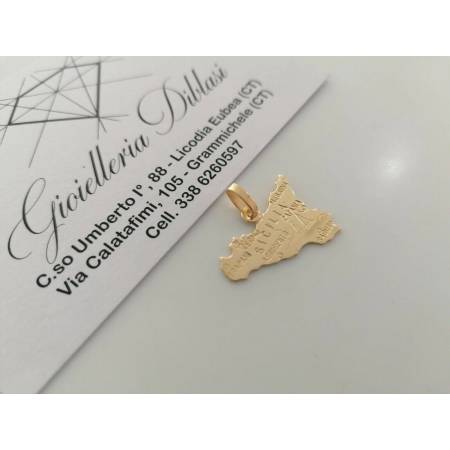 CIONDOLO Pendente SICILIA ORO GIALLO 18 Karati 750% Medaglia Piatta Con Province - 1