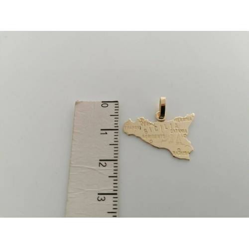 CIONDOLO Pendente SICILIA ORO GIALLO 18 Karati 750% Medaglia Piatta Con Province - 2