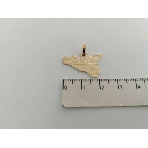 CIONDOLO Pendente SICILIA ORO GIALLO 18 Karati 750% Medaglia Piatta Con Province - 3