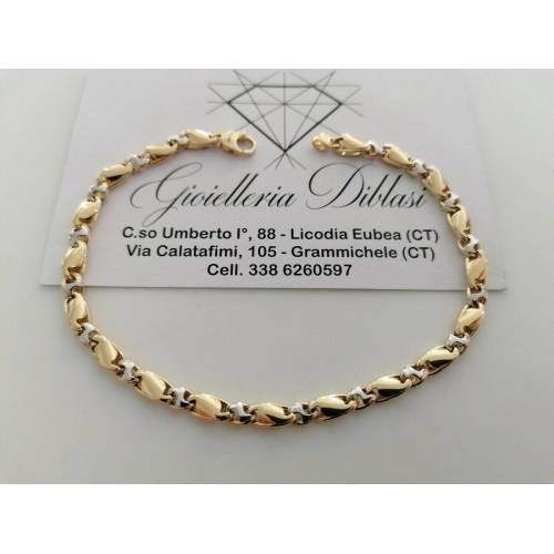 BRACCIALE Uomo Donna Unisex 18 Karati 750% In ORO GIALLO BIANCO Maglia Bicolore - 1