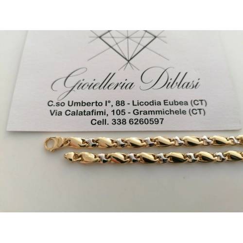 BRACCIALE Uomo Donna Unisex 18 Karati 750% In ORO GIALLO BIANCO Maglia Bicolore - 2