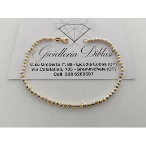 BRACCIALE Donna ORO GIALLO BIANCO 18 Karati 750% Bicolore Con SFERE Diamantate - 1