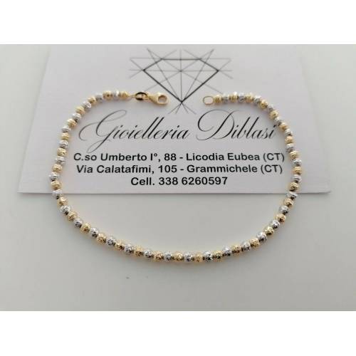 BRACCIALE Donna ORO GIALLO BIANCO 18 Karati 750% Bicolore Con SFERE Diamantate - 1