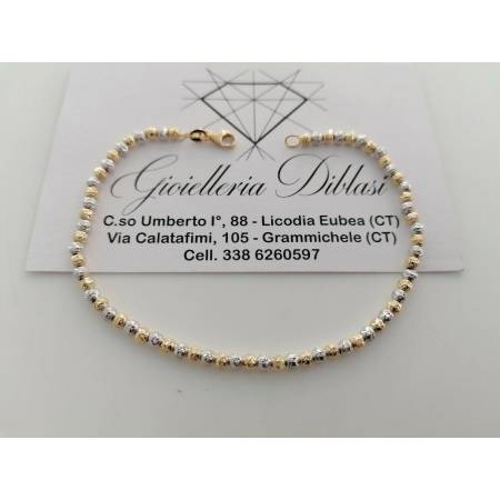 BRACCIALE Donna ORO GIALLO BIANCO 18 Karati 750% Bicolore Con SFERE Diamantate - 1